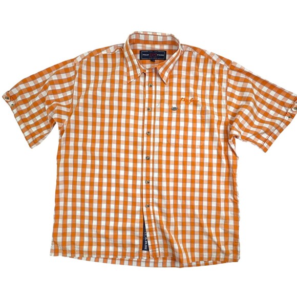 Phat Farm Y2K Button Shirt Cotton Orange Plaid Street Skater Hip Hop 2XL XXL - Picture 1 of 15